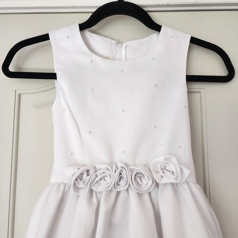 Cinderella Flower Girl or First Communion Satin Tulle White Dress 8 - Picture 2 of 8